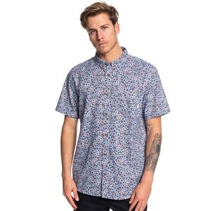 Quiksilver Ditsy Dreamer Short Sleeve Blue Floral Print Button Down Shirt XL NWT